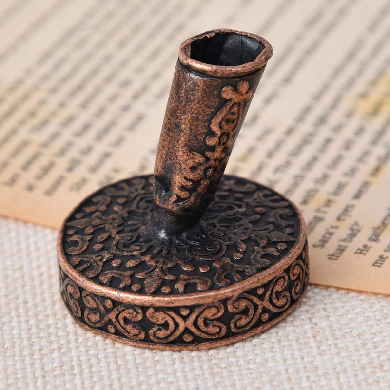 Acxico 1Pcs Vintage Round Metal Insertion Pen Holder Feather Quill Dip Pens Base for School Office Supplies Student Gift - Image 2